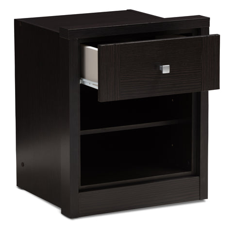 Urban Designs Watkins 1-Drawer Wooden Nightstand in Wenge Brown Finish