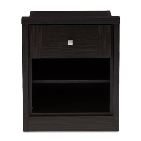 Urban Designs Watkins 1-Drawer Wooden Nightstand in Wenge Brown Finish