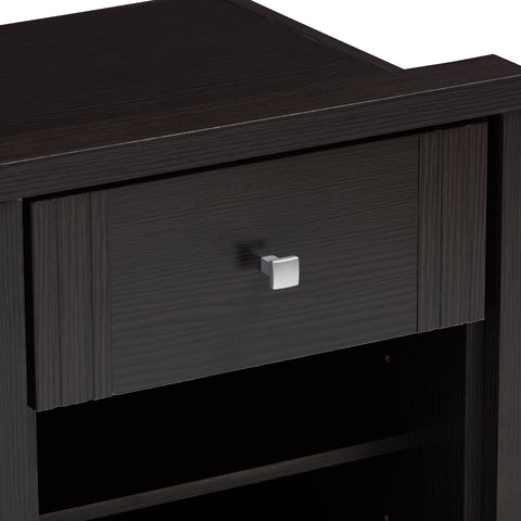 Urban Designs Watkins 1-Drawer Wooden Nightstand in Wenge Brown Finish