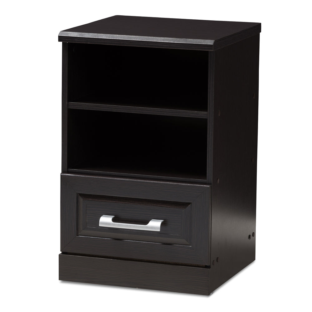 Urban Designs Teresa 1-Drawer Wooden Nightstand in Wenge Brown Finish