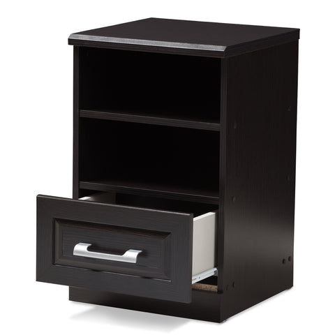 Urban Designs Teresa 1-Drawer Wooden Nightstand in Wenge Brown Finish