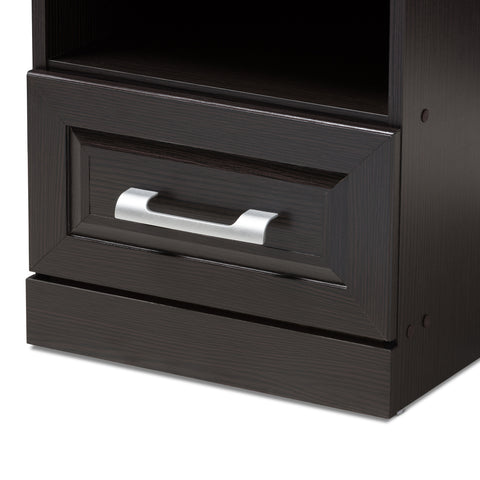 Urban Designs Teresa 1-Drawer Wooden Nightstand in Wenge Brown Finish