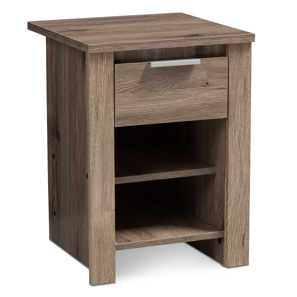 Urban Designs Claremont Wooden 1-Drawer Nightstand in Oak Brown Finish
