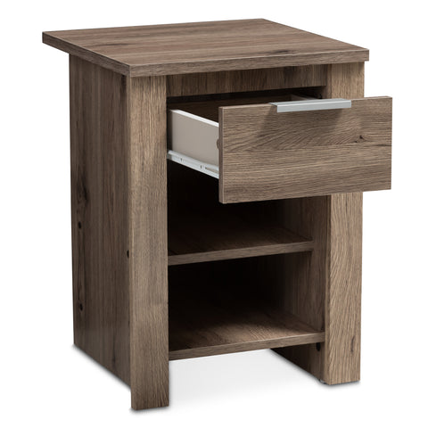 Urban Designs Claremont Wooden 1-Drawer Nightstand in Oak Brown Finish