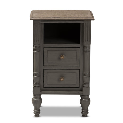 Urban Designs Ellise Rustic 2-Drawer Wooden Nightstand in Brown Finish