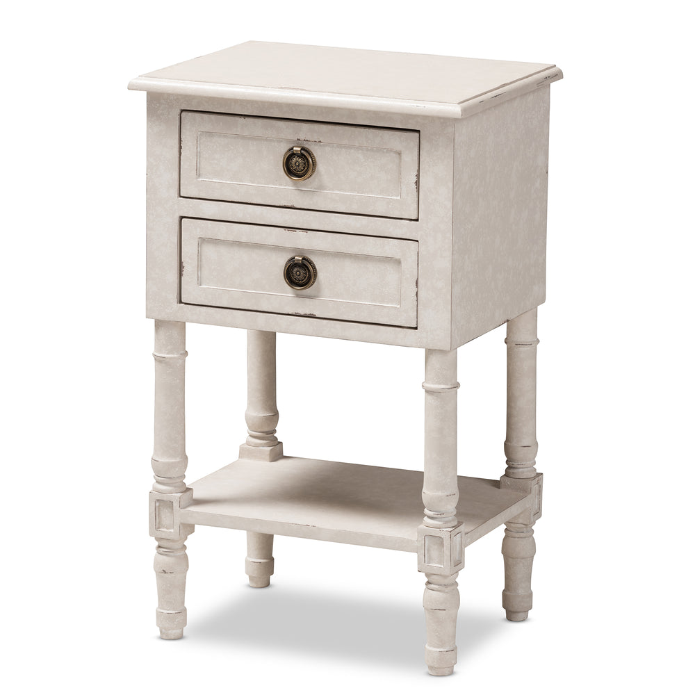 Urban Designs Chloe Rustic 2-Drawer Wooden Nightstand in Whitewash Finish