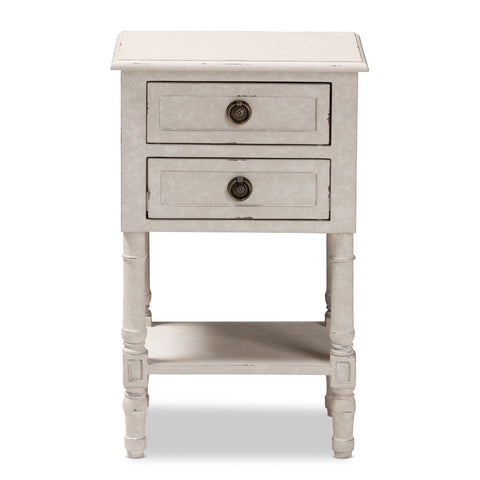 Urban Designs Chloe Rustic 2-Drawer Wooden Nightstand in Whitewash Finish