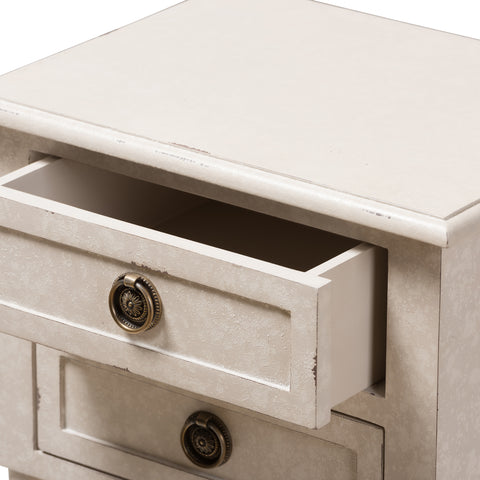 Urban Designs Chloe Rustic 2-Drawer Wooden Nightstand in Whitewash Finish