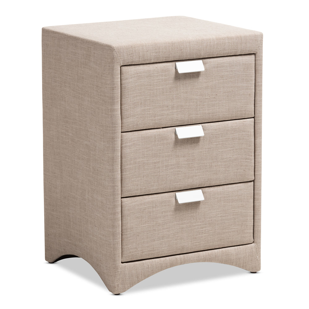 Urban Designs Sonia Fabric Upholstered 3-Drawer Nightstand in Beige Finish
