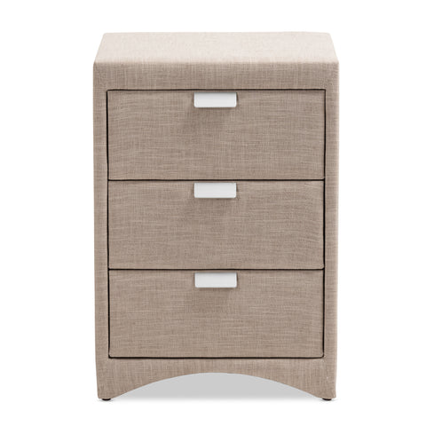 Urban Designs Sonia Fabric Upholstered 3-Drawer Nightstand in Beige Finish