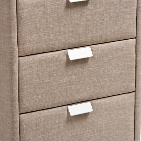 Urban Designs Sonia Fabric Upholstered 3-Drawer Nightstand in Beige Finish