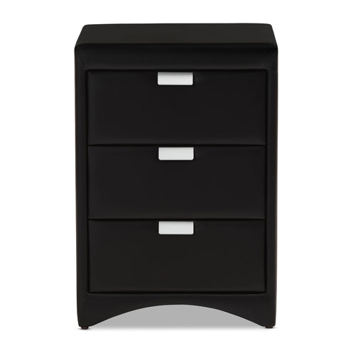 Urban Designs Sonia Faux Leather Upholstered 3-Drawer Nightstand in Black Finish