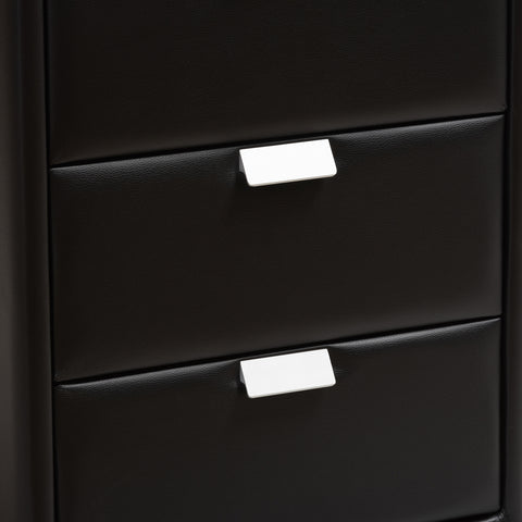 Urban Designs Sonia Faux Leather Upholstered 3-Drawer Nightstand in Black Finish