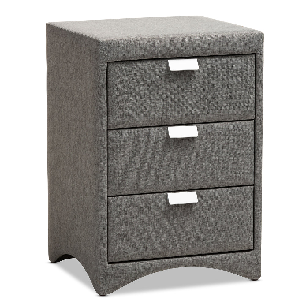 Urban Designs Sonia Fabric Upholstered 3-Drawer Nightstand in Grey Finish