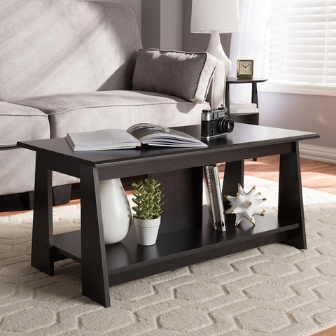 Urban Designs Cecily Wooden Coffee Table in Wenge Brown Finish