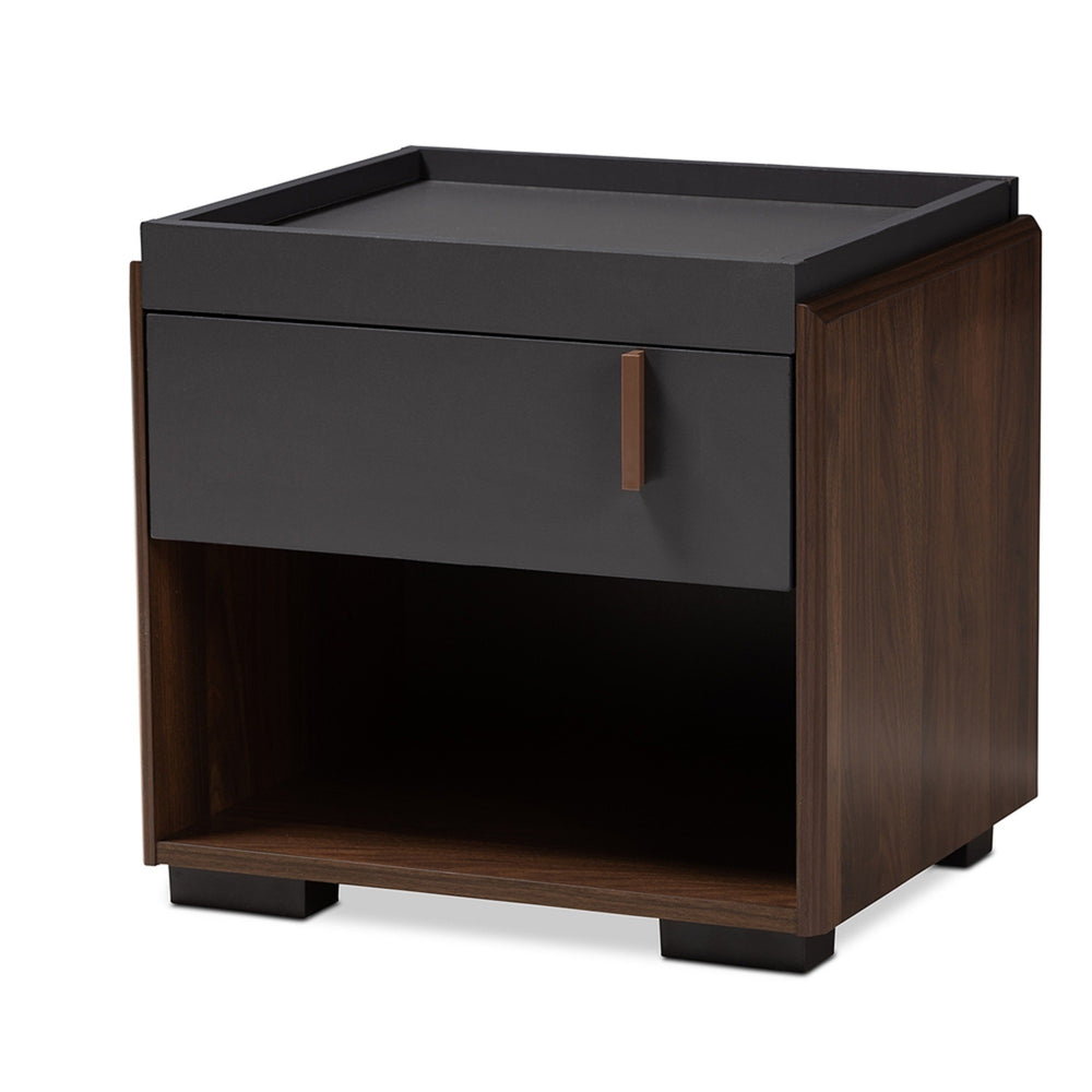 Urban Designs Tray Top Style Nightstand With Drawer and Shelf
