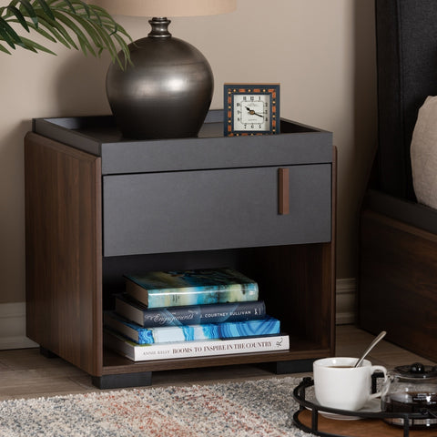 Urban Designs Tray Top Style Nightstand With Drawer and Shelf