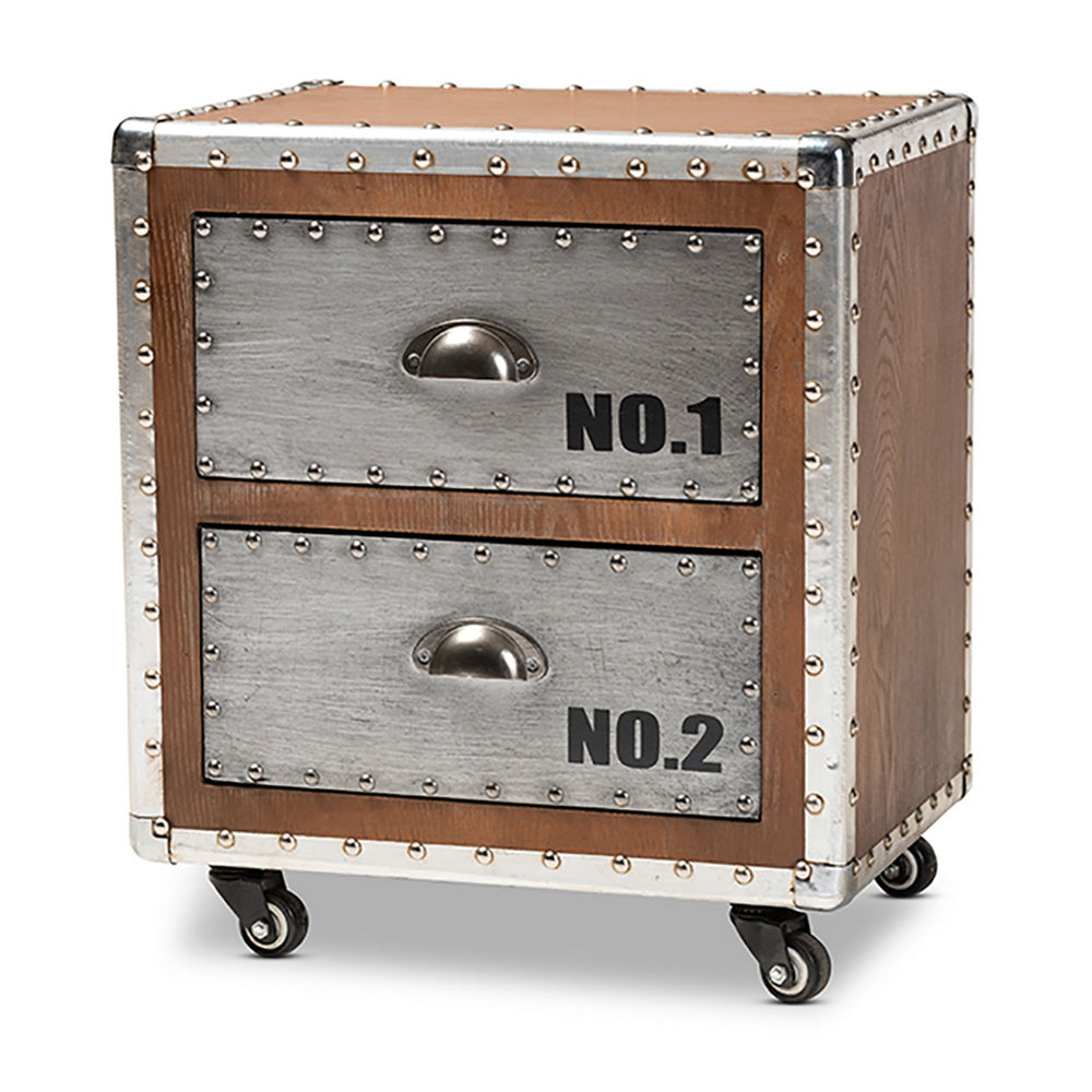 Urban Designs 19-Inch High Industrial Style Wheeled Nightstand