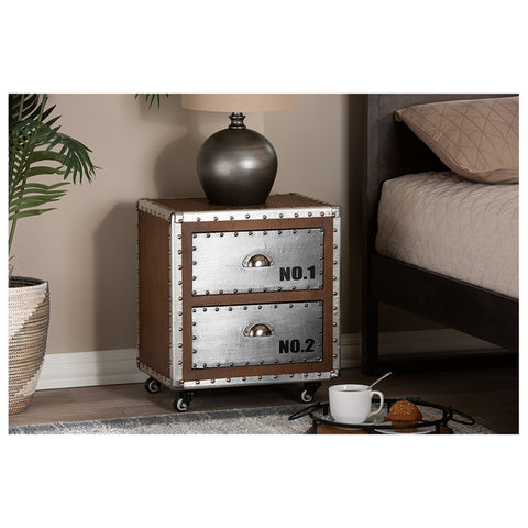Urban Designs 19-Inch High Industrial Style Wheeled Nightstand