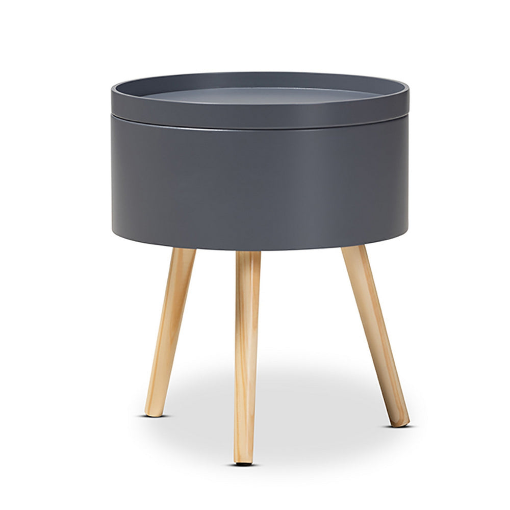 Urban Designs Round Box Nightstand With Top Removable Tray - White