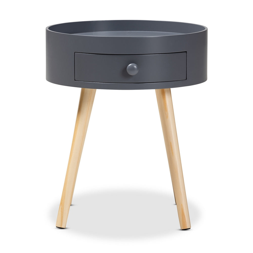 Urban Designs Round Box Nightstand With Drawer - Dark Grey