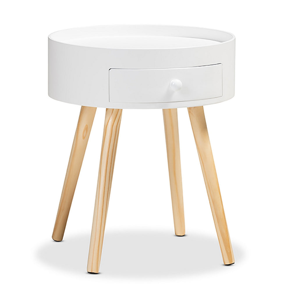 Urban Designs Round Box Nightstand With Drawer - White