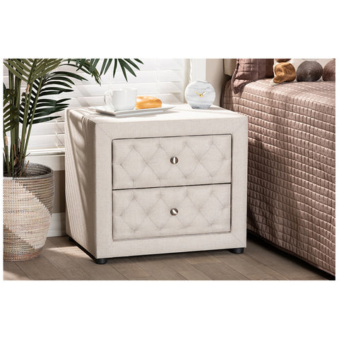 Urban Designs Diamond Pattern Upholstered Nightstand - Beige