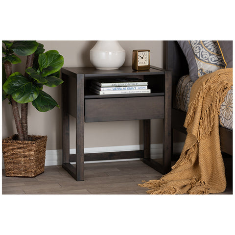 Urban Designs Ash Brown Finish Wood Nightstand With Drawer