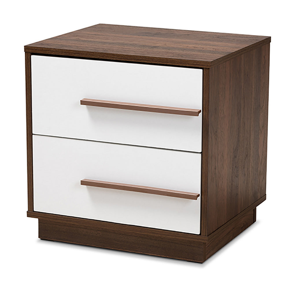 Urban Designs Two-Tone White and Walnut Nightstand