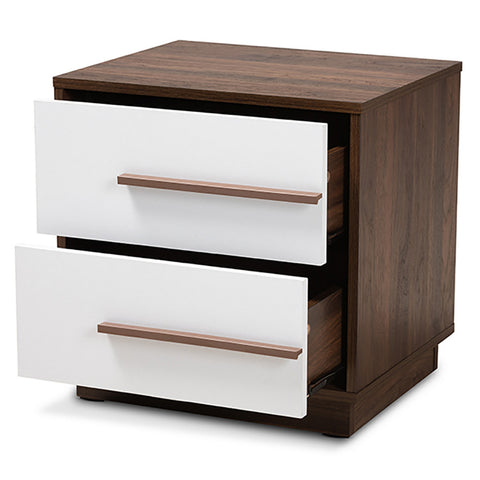 Urban Designs Two-Tone White and Walnut Nightstand