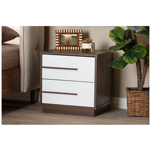 Urban Designs Two-Tone White and Walnut Nightstand