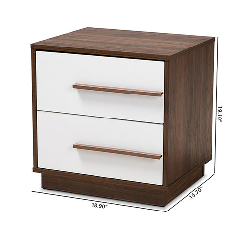 Urban Designs Two-Tone White and Walnut Nightstand