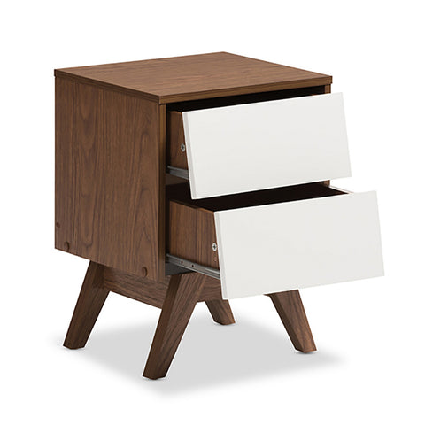 Urban Designs Two Tone White and Walnut 2-Drawer Nightstand