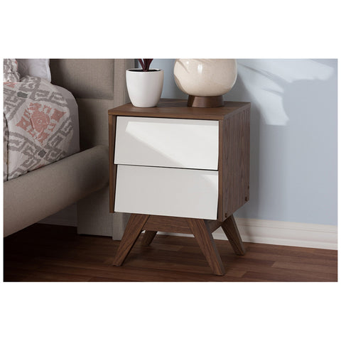 Urban Designs Two Tone White and Walnut 2-Drawer Nightstand