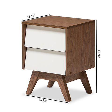 Urban Designs Two Tone White and Walnut 2-Drawer Nightstand