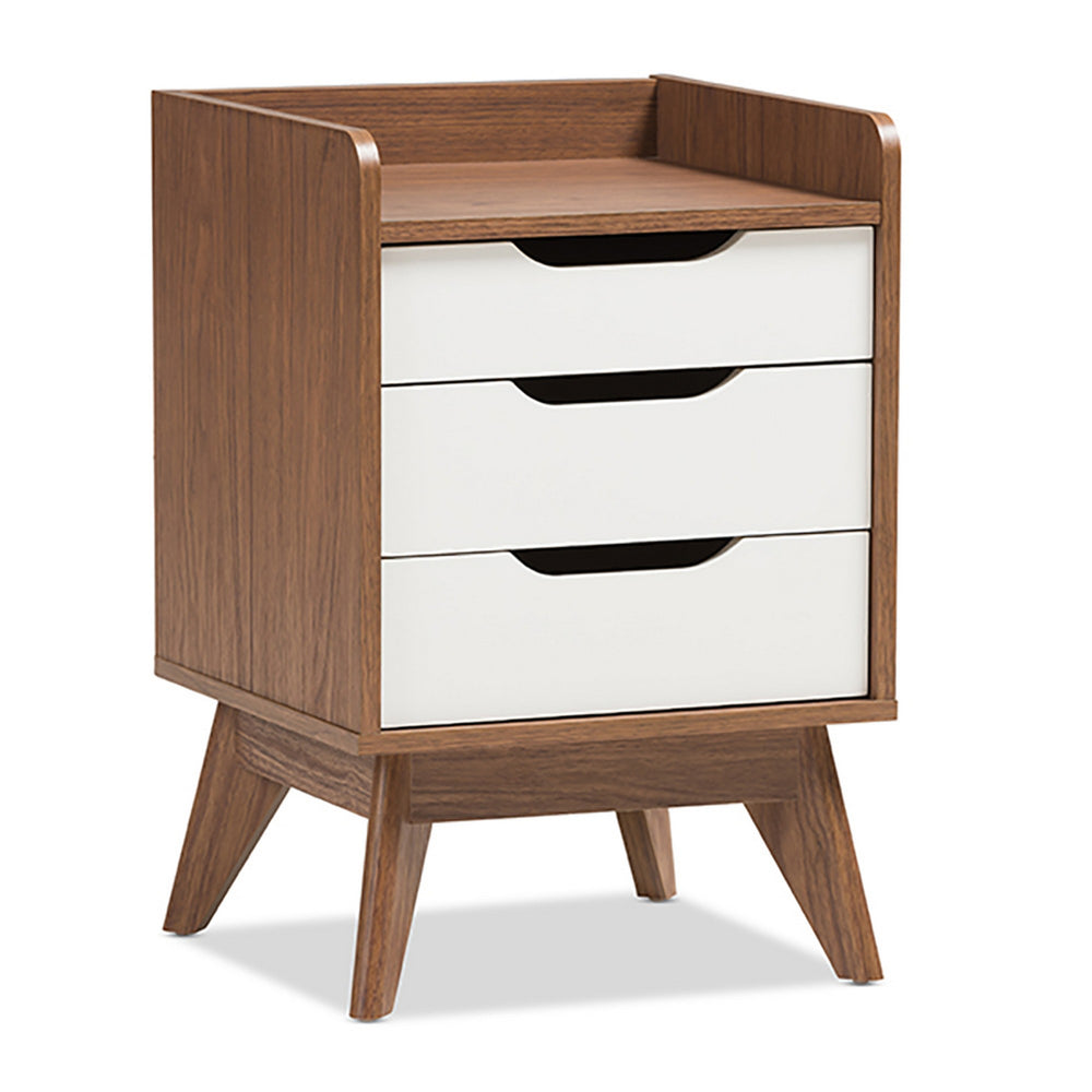 Urban Designs Top Tray Style Two Tone White and Walnut Nightstand