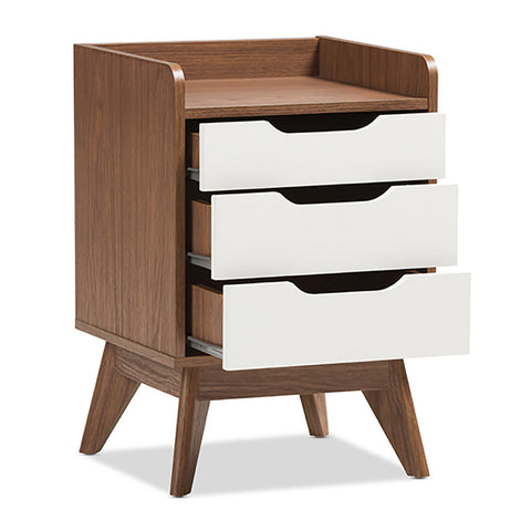 Urban Designs Top Tray Style Two Tone White and Walnut Nightstand
