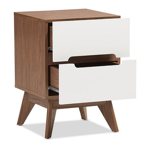 Urban Designs Two Tone White and Walnut Nightstand