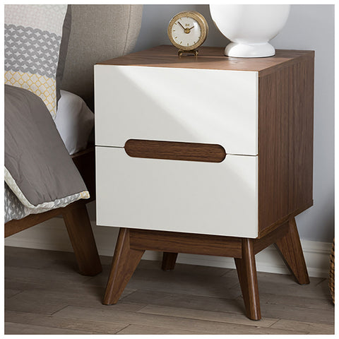 Urban Designs Two Tone White and Walnut Nightstand