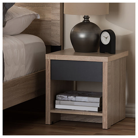 Urban Designs Contemporary Two-Tone Oak and Grey Nightstand