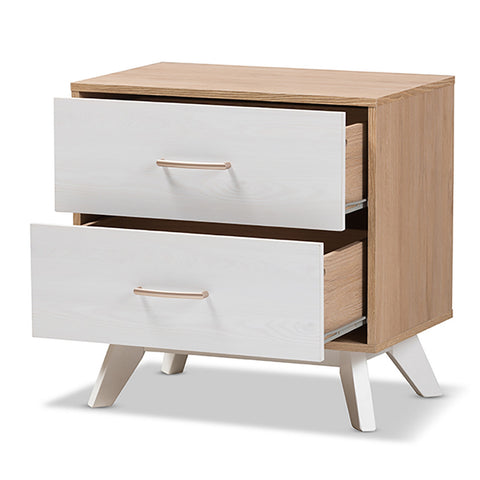 Urban Designs Two Tone Natural Oak and White Nightstand