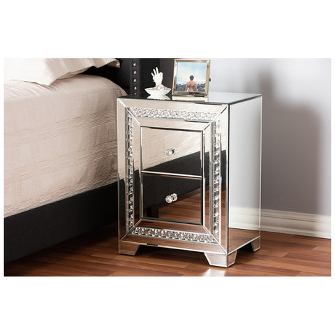 Urban Designs Mirrored Three Drawer Nightstand