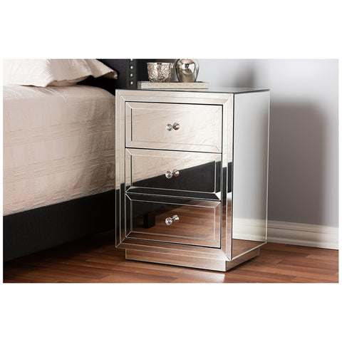 Urban Designs 3-drawer Mirrored Nightstand