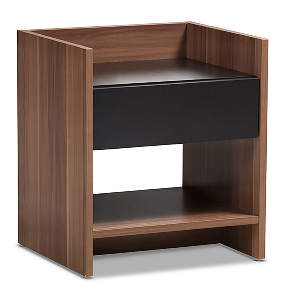 Urban Designs Two Tone Walnut And Black Nightstand