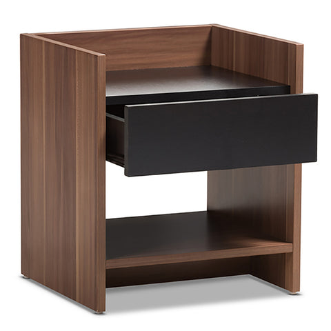 Urban Designs Two Tone Walnut And Black Nightstand