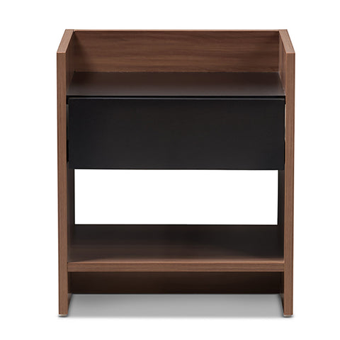 Urban Designs Two Tone Walnut And Black Nightstand