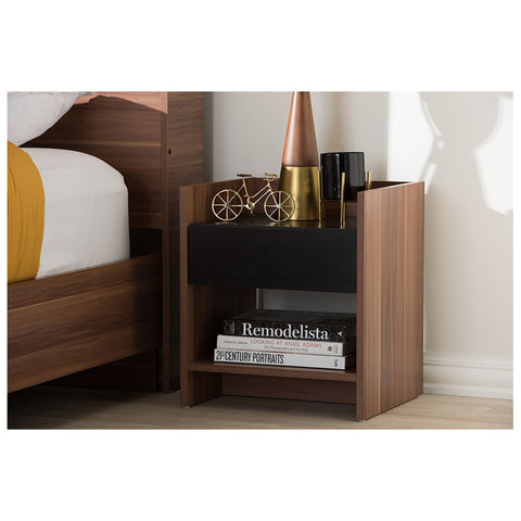 Urban Designs Two Tone Walnut And Black Nightstand