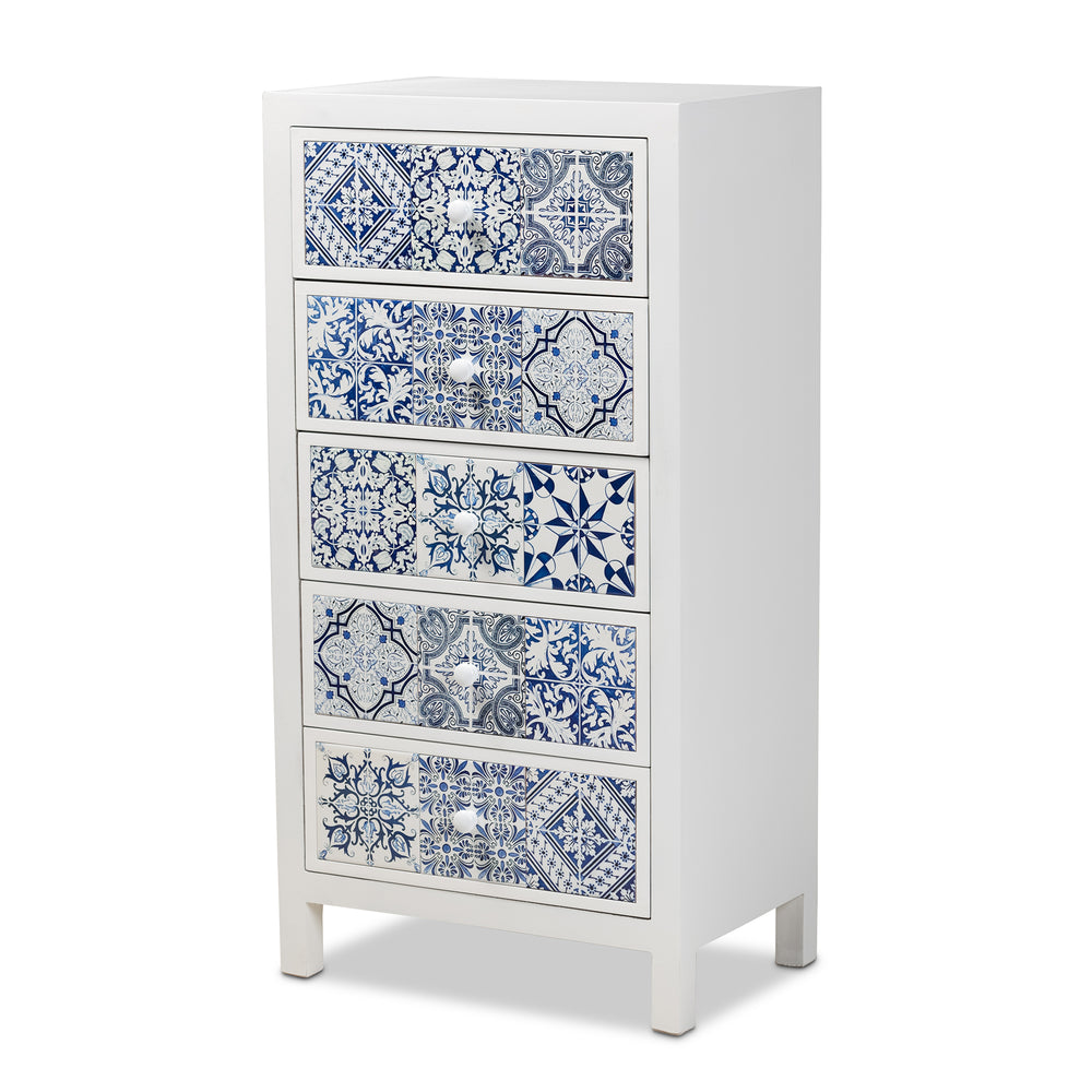 Urban Designs Mediterranean Blue Floral Tile 5-Drawer Accent Chest