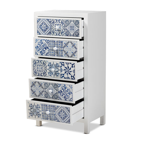 Urban Designs Mediterranean Blue Floral Tile 5-Drawer Accent Chest