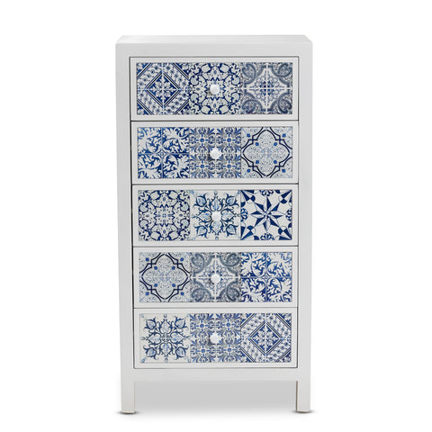 Urban Designs Mediterranean Blue Floral Tile 5-Drawer Accent Chest